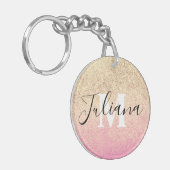 Faux Glitter Two Tone Pink Gold Monogramed Sleutelhanger (Voorkant Links)
