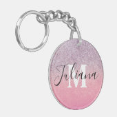 Faux Glitter Two Tone Pink Paars Monogrammen Sleutelhanger (Voorkant Links)