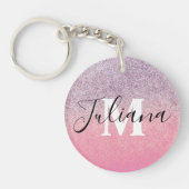 Faux Glitter Two Tone Pink Paars Monogrammen Sleutelhanger (Voorkant)