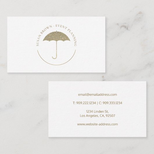 Faux Glitter Umbrella Logo Visitekaartje (Voorkant / Achterkant)