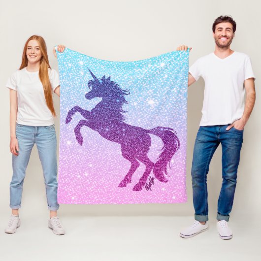 Faux Glitter Unicorn Fleece Blanket MEDIUM (In situ)