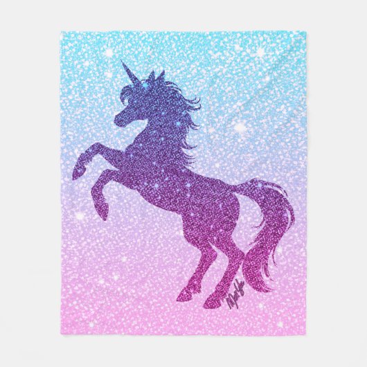  Faux Glitter Unicorn Fleece Blanket MEDIUM (Voorkant)