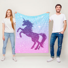 Faux Glitter Unicorn Fleece Blanket MEDIUM Deken
