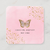 Faux glitter vlinder op roze waterverf vierkante visitekaartje (Voorkant)