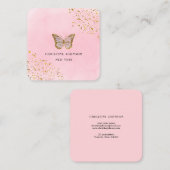 Faux glitter vlinder op roze waterverf vierkante visitekaartje (Voorkant / Achterkant)