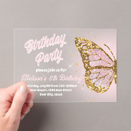 faux glitter vlinderontwerp Verjaardag Uitnodiging