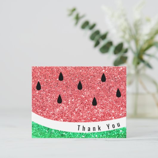Faux Glitter Watermeloen Slice Dank u Briefkaart (Staand voorkant)