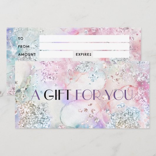 Faux glitter waterverf cadeaubon (Voorkant / Achterkant)