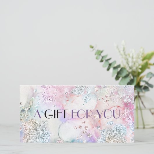 Faux glitter waterverf cadeaubon (Staand voorkant)