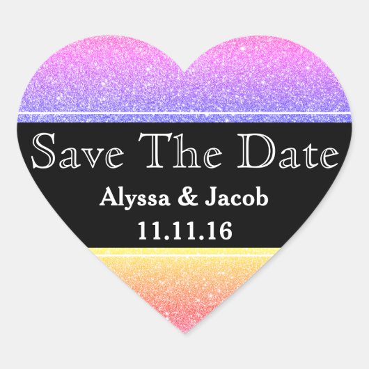 Faux Glitter Wedding Save the Date Hart Sticker (Voorkant)