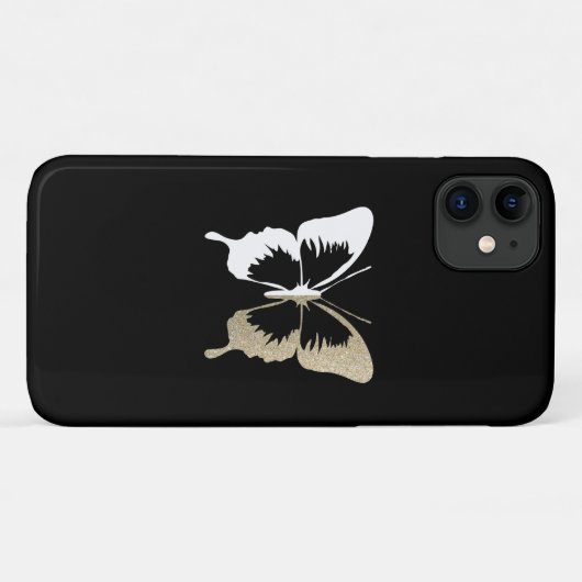 Faux Glitter & White Butterfly Case-Mate iPhone Case (Achterkant (horizontaal))