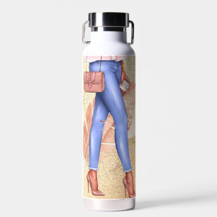 Faux Glitter Woman heelt roze goudwaterfles Waterfles