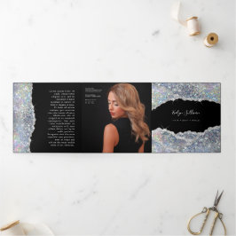 Faux glitter zilversequinenbrochure drieluik kaart