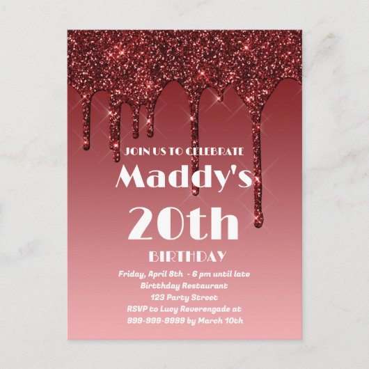 Faux Glittery 20th Birthday-kaart voor haar Briefkaart (Voorkant)
