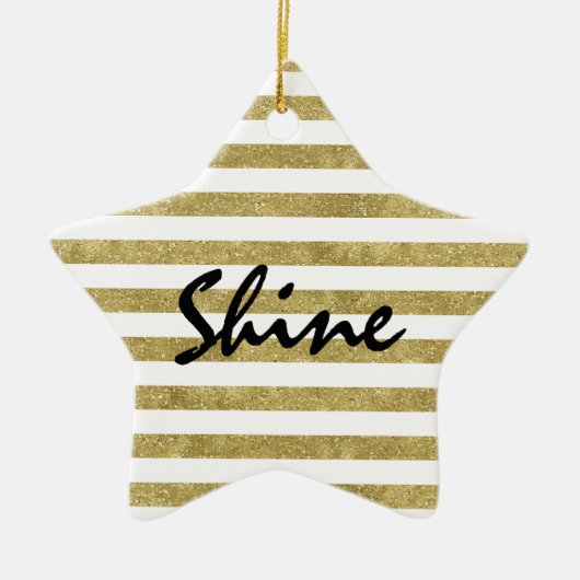Faux Glittery Gold Stripes Shine Keramisch Ornament (Voorkant)