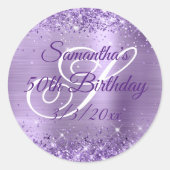 Faux Glittery Light Paarse Folie 50th Birthday Ronde Sticker (Voorkant)