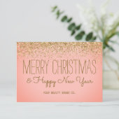 Faux Glittery Roos Gold Christmas Zakelijke Vakant Bedankkaart (Staand voorkant)