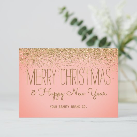 Faux Glittery Roos Gold Christmas Zakelijke Vakant Bedankkaart (Staand voorkant)