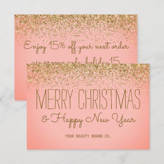 Faux Glittery Roos Gold Christmas Zakelijke Vakant Bedankkaart (Voorkant / Achterkant)