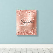 Faux Glittery Roos Gold Foil Fancy Monogram Canvas Afdruk (Insitu (Houten vloer))