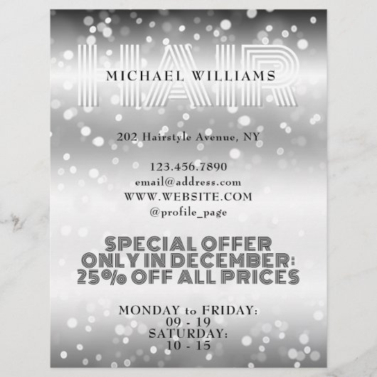 Faux glittery shiny hair salon flyer (Voorkant)