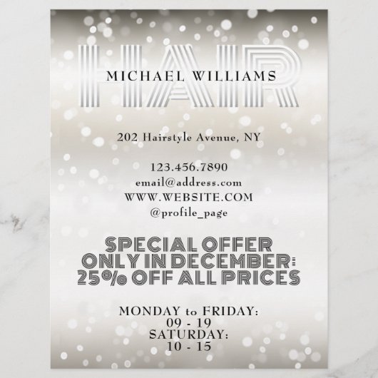 Faux glittery shiny hair salon flyer (Voorkant)