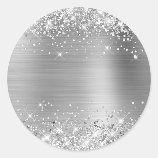 Faux Glittery Silver Foil Folie Texture Blank Ronde Sticker (Voorkant)