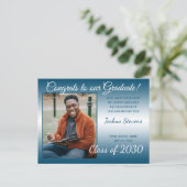 Faux Glossy Blauwgroen Blue Afstuderen Aankondigin Briefkaart (Staand voorkant)