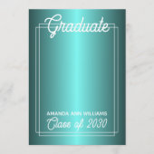 Faux Glossy Blauwgroen Blue Green Afstuderen Aankondiging (Voorkant)