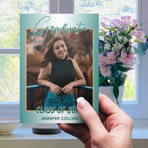 Faux Glossy Blauwgroen Green Gold Glitter Afstuder Aankondiging