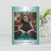 Faux Glossy Blauwgroen Green Gold Glitter Afstuder Aankondiging (Staand voorkant)