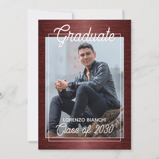 Faux Glossy Dark Red Afstuderen Aankondiging (Voorkant)