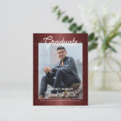 Faux Glossy Dark Red Black Afstuderen Aankondiging Briefkaart (Staand voorkant)