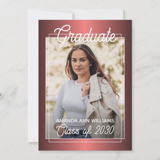 Faux Glossy Dark Wine Red Afstuderen Aankondiging (Voorkant)