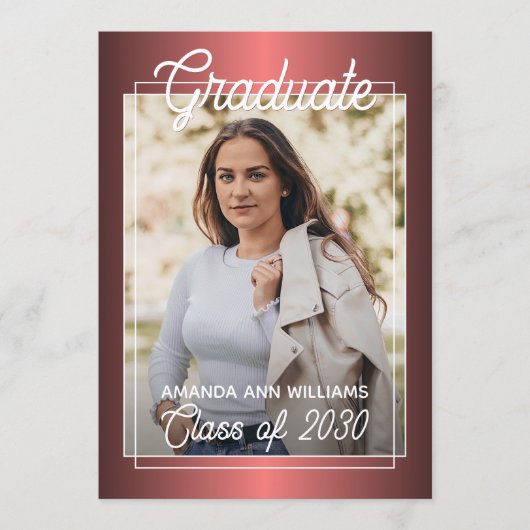 Faux Glossy Dark Wine Red Afstuderen Aankondiging (Voorkant)