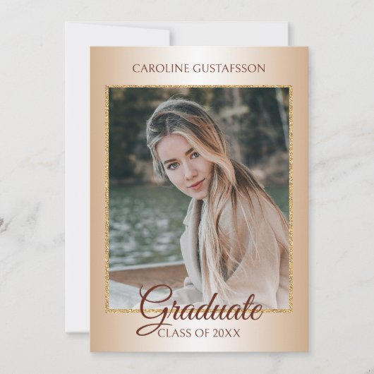 Faux Glossy Glitter Glam Afstuderen Aankondiging (Voorkant)