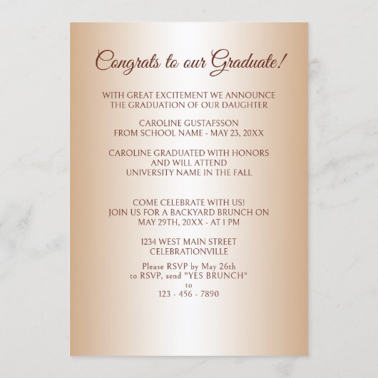 Faux Glossy Glitter Glam Afstuderen Aankondiging (Achterkant)