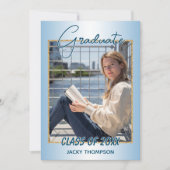 Faux Glossy Light Blue Afstuderen Aankondiging (Voorkant)