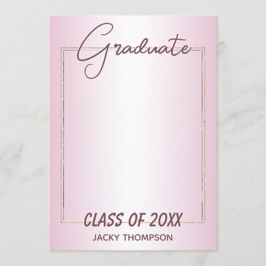 Faux Glossy Pink Gold Glitter Afstuderen Aankondiging (Voorkant)