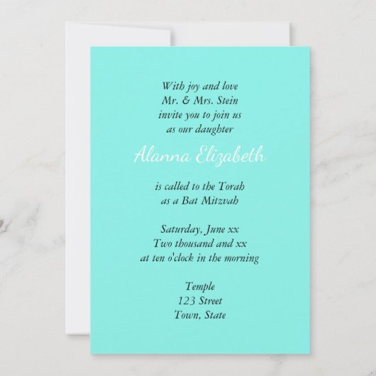 Faux, Glow in the Dark Paint, Bat Mitzvah Kaart (Achterkant)