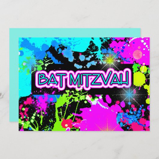 Faux, Glow in the Dark Paint, Bat Mitzvah Kaart (Voorkant / Achterkant)
