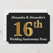 Faux Gold 16th Wedding Jubileum Party Kaart (Voorkant)
