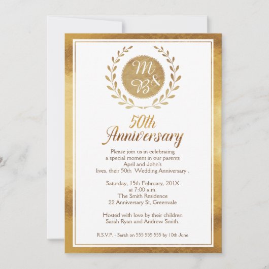 Faux Gold 50th Wedding Jubileum Uitnodiging (Voorkant)