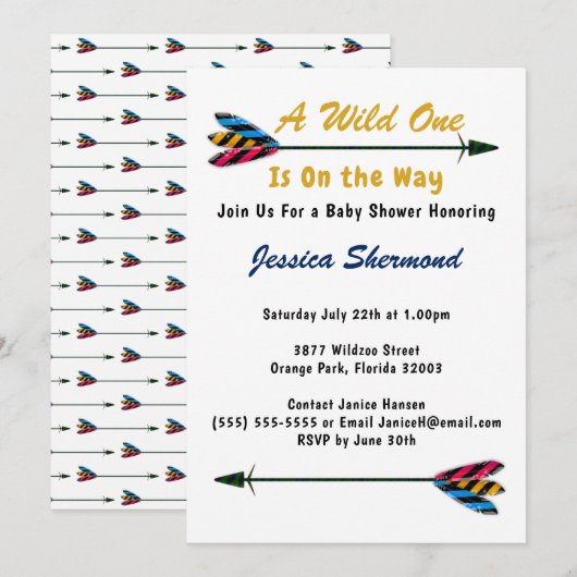 Faux Gold A Wild One Tribal Arrow Baby shower Kaar Kaart (Voorkant / Achterkant)