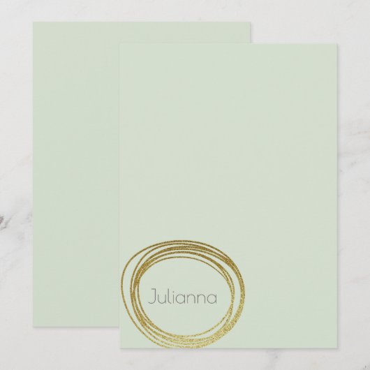 Faux Gold Abstract Cirkel Design Mint Sage Name Notitiekaartje (Voorkant / Achterkant)
