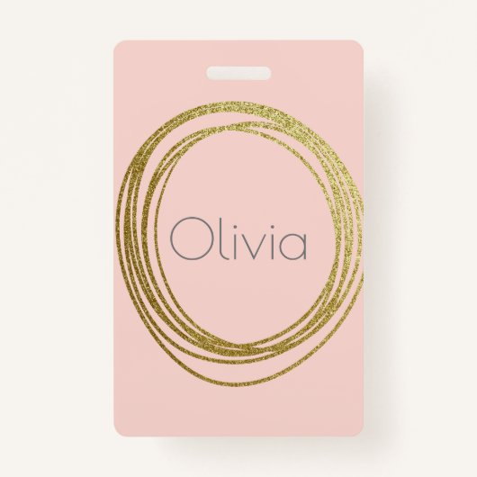Faux Gold Abstract Cirkelontwerp met naam Badge (Voorkant)