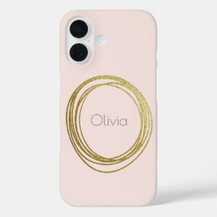 Faux Gold Abstract Cirkelontwerp met naam iPhone 16 Hoesje