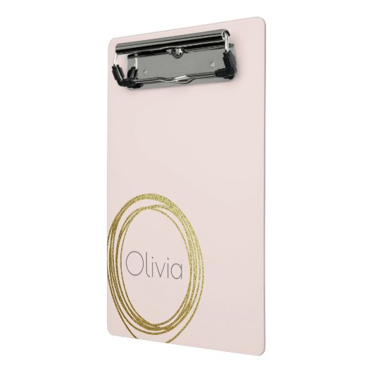 Faux Gold Abstract Cirkelontwerp met naam Mini Klembord (Angled2)