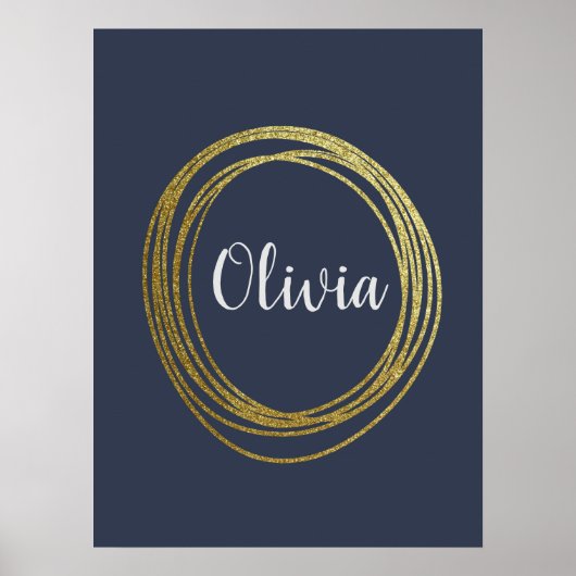 Faux Gold Abstract Cirkelontwerp met naam Poster (Voorkant)