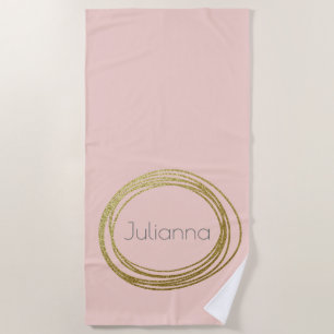 Faux Gold Abstract Cirkelontwerp met roze naam Strandlaken
